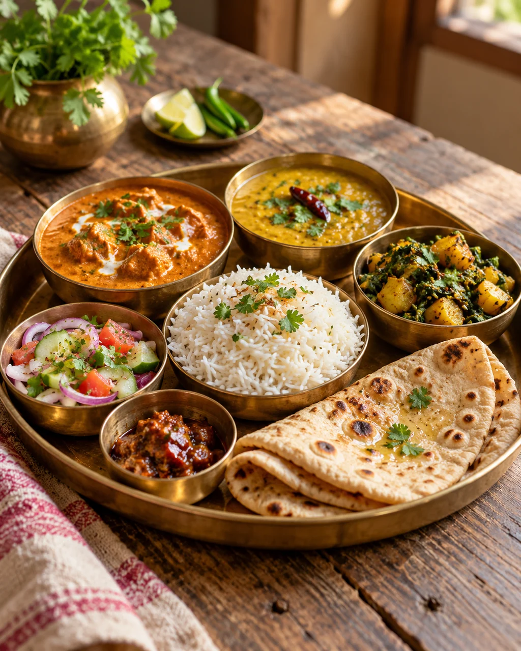 Indian Thali Platter · Rustic Wooden Table