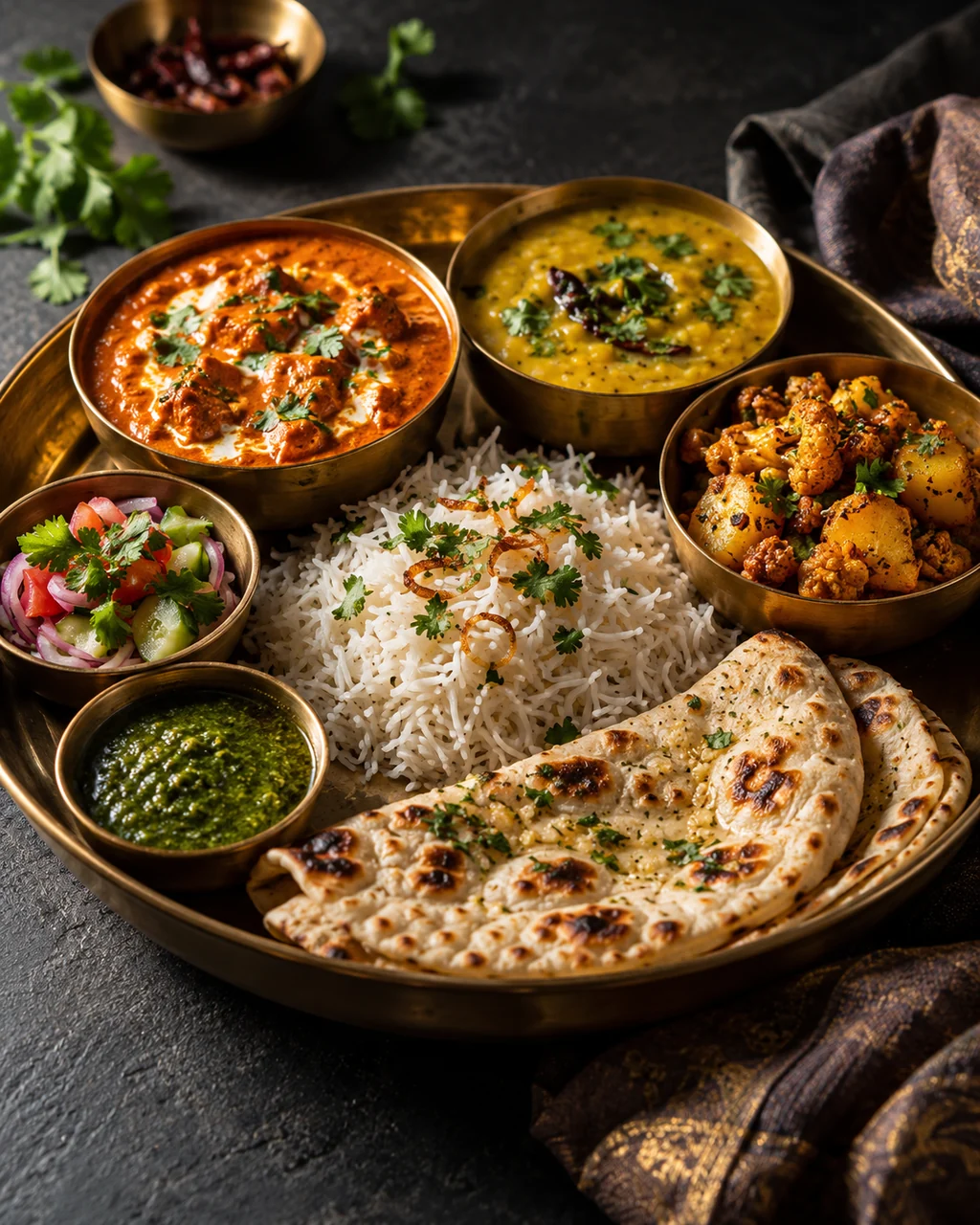 Indian Thali Platter · Dark Moody Chiaroscuro