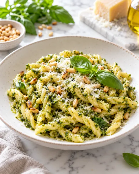 Handmade Pesto Pasta · Bright Marble Minimal