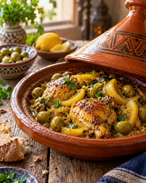 Moroccan Tagine · Rustic Wooden Table