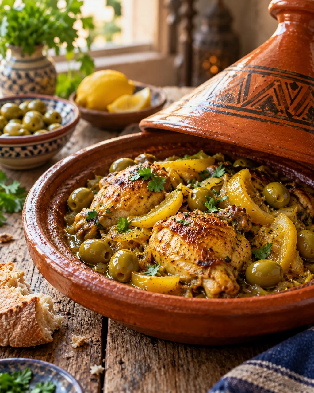 Moroccan Tagine · Rustic Wooden Table