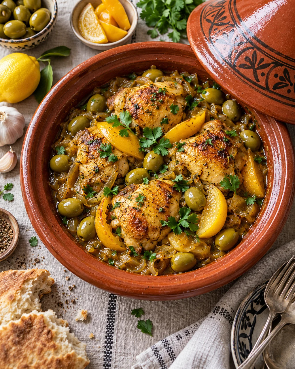 Moroccan Tagine · Overhead Linen Flat Lay