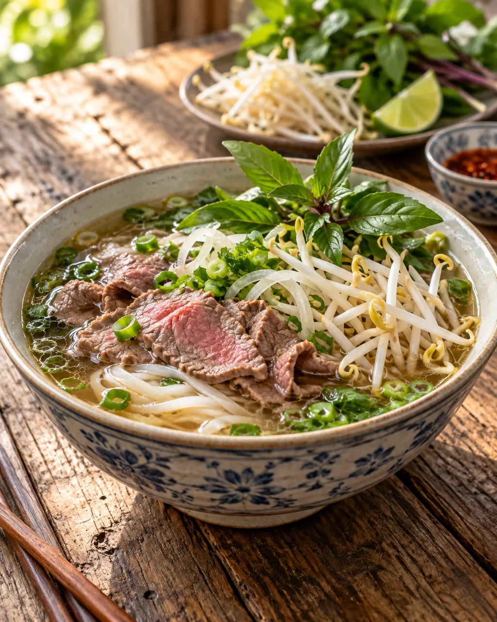 Vietnamese Pho · Rustic Wooden Table
