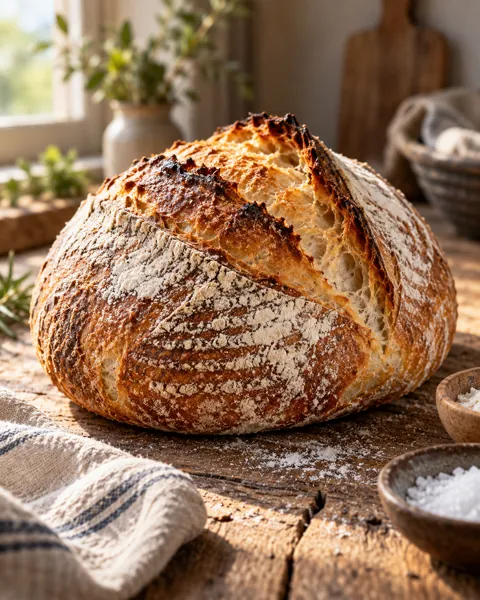 Rustic Sourdough Loaf · Rustic Wooden Table