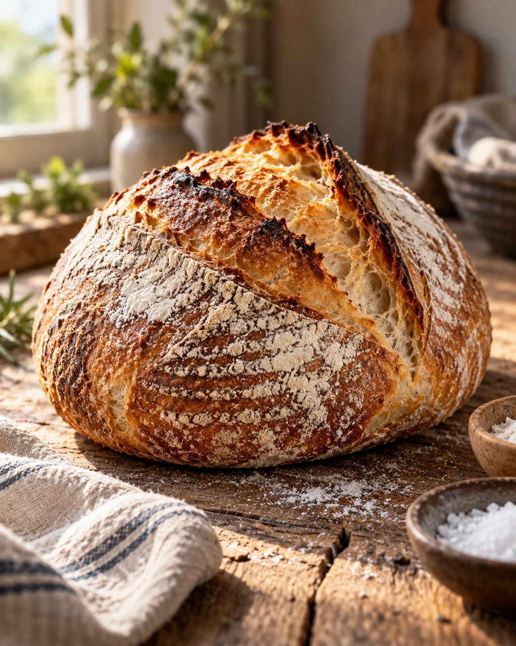 Rustic Sourdough Loaf · Rustic Wooden Table