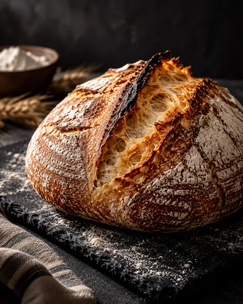 Rustic Sourdough Loaf · Dark Moody Chiaroscuro