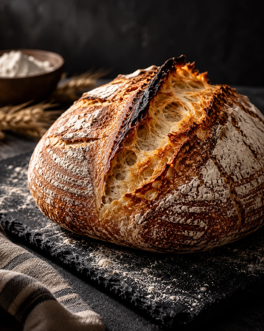 Rustic Sourdough Loaf · Dark Moody Chiaroscuro