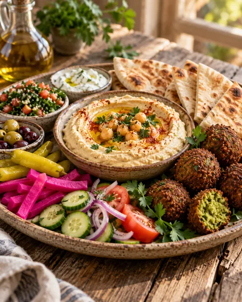 Mezze Platter · Rustic Wooden Table