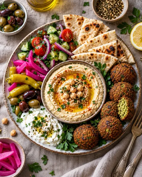 Mezze Platter · Overhead Linen Flat Lay