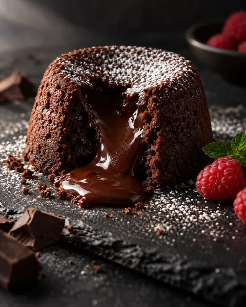 Chocolate Lava Cake · Dark Moody Chiaroscuro