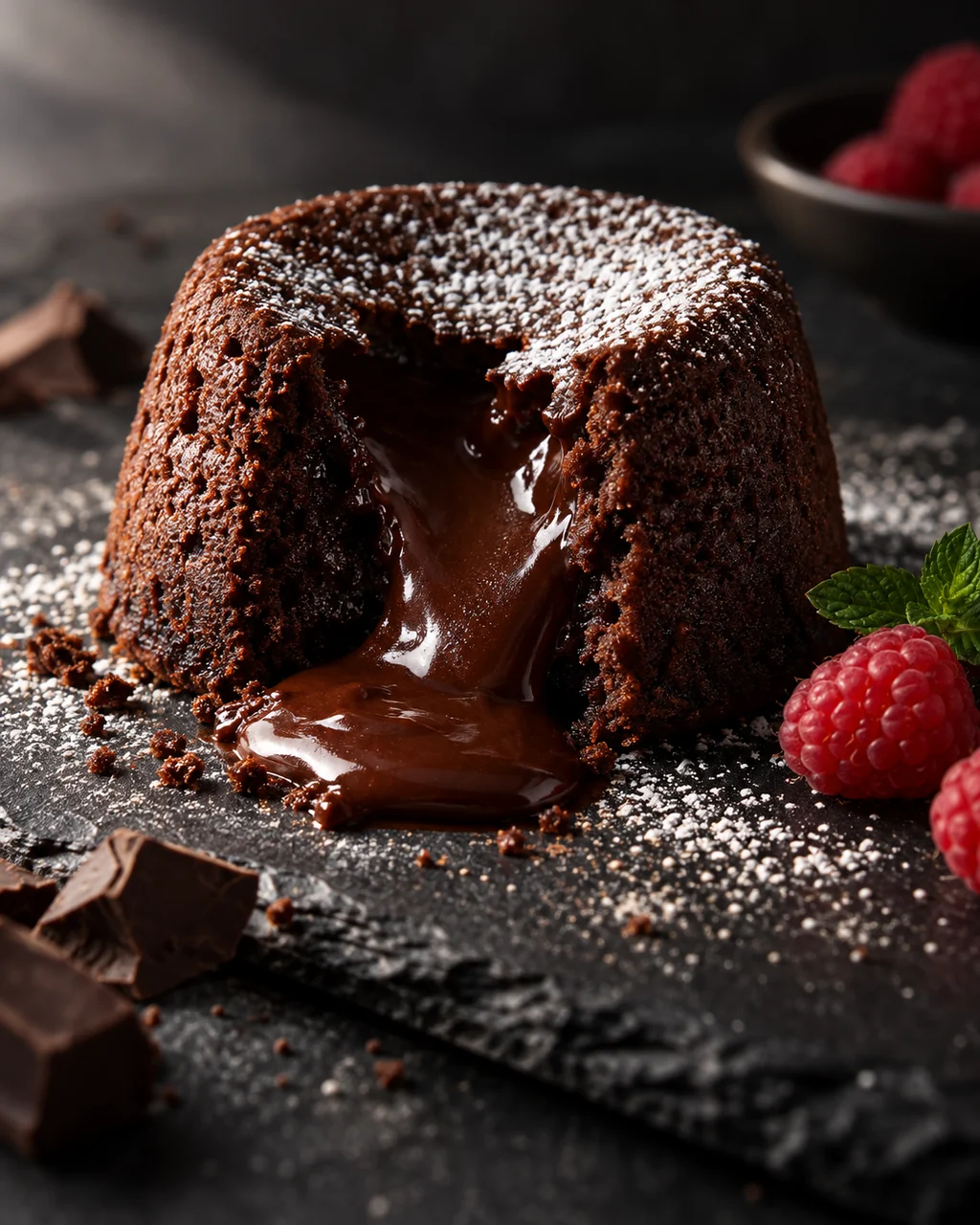 Chocolate Lava Cake · Dark Moody Chiaroscuro