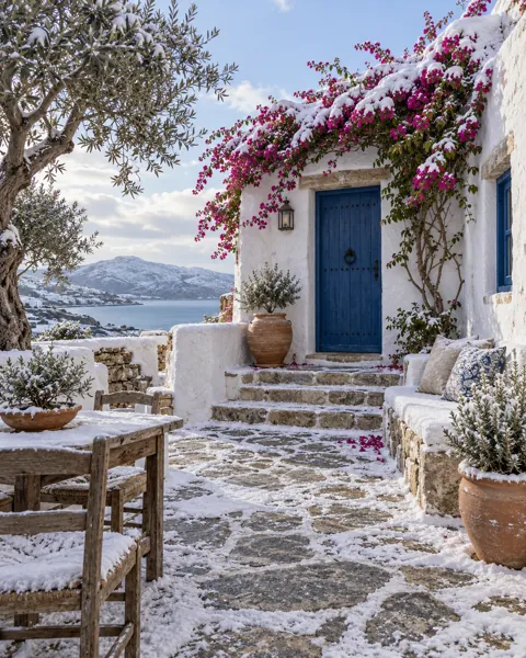 Whitewashed Courtyard · Winter First Snow