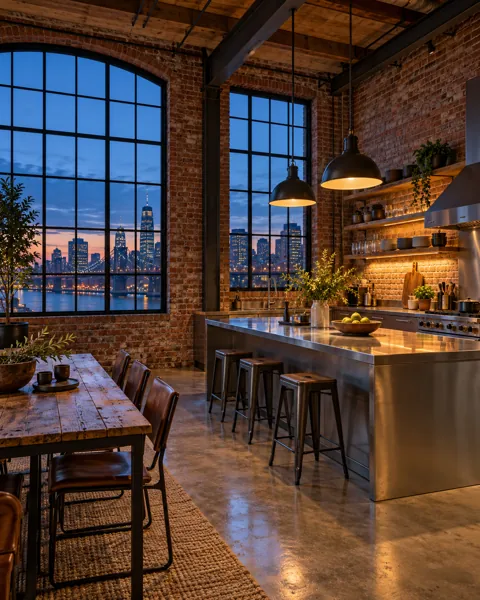 Industrial Loft Kitchen · Blue Hour Glow