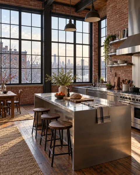 Industrial Loft Kitchen · Winter First Snow