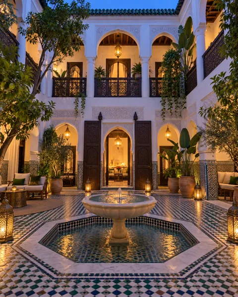 Moroccan Riad Courtyard · Blue Hour Glow