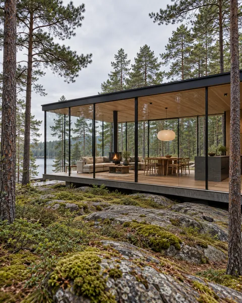 Forest Glass Cabin · Soft Overcast Daylight