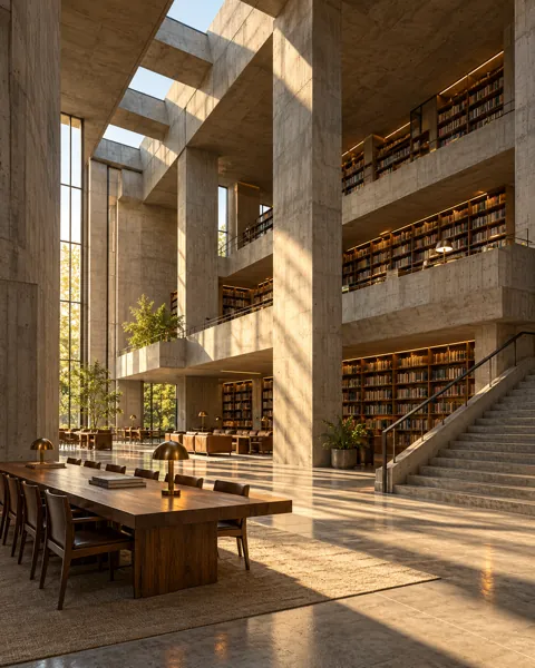 Brutalist Concrete Library · Golden Afternoon