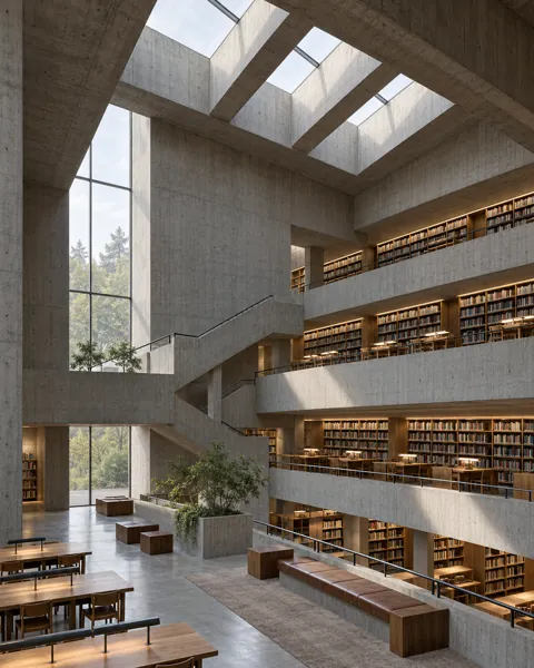 Brutalist Concrete Library · Soft Overcast Daylight