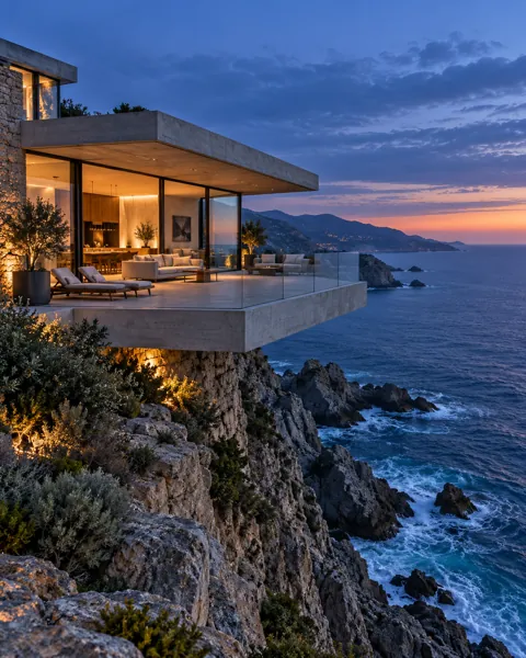 Clifftop Modern House · Blue Hour Glow