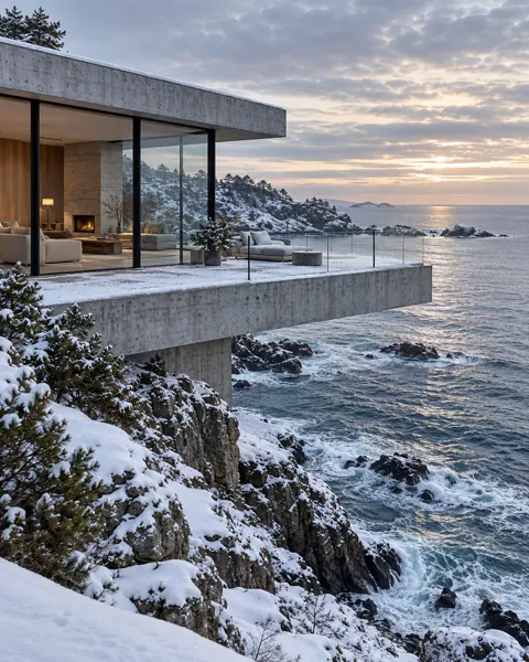 Clifftop Modern House · Winter First Snow