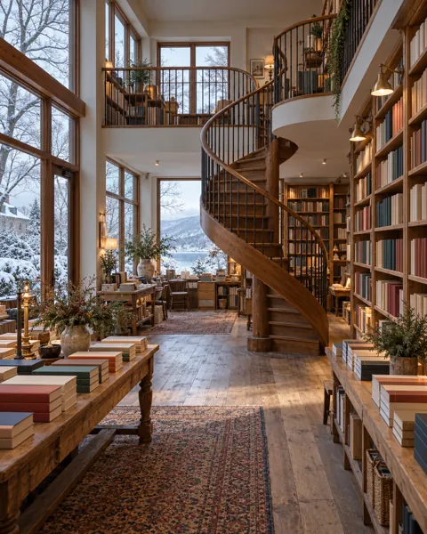 Spiral Staircase Bookshop · Winter First Snow