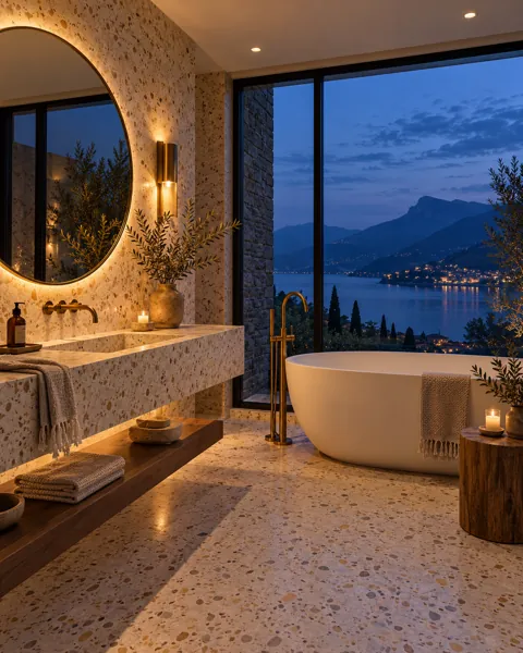Terrazzo Bathroom · Blue Hour Glow
