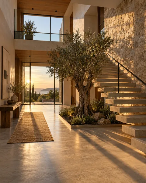 Floating Staircase Atrium · Golden Afternoon