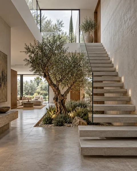 Floating Staircase Atrium · Soft Overcast Daylight