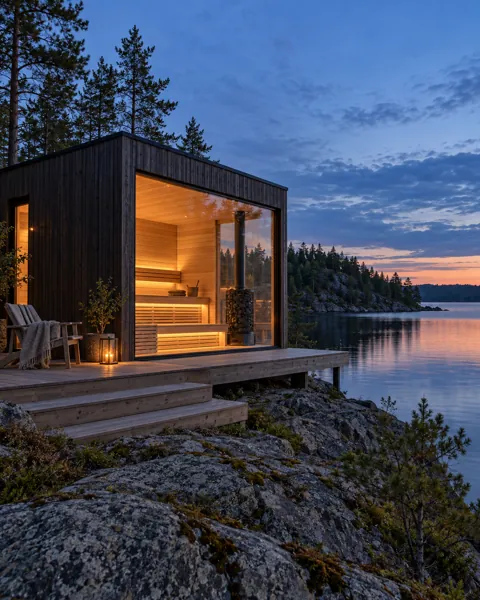 Nordic Sauna Cabin · Blue Hour Glow
