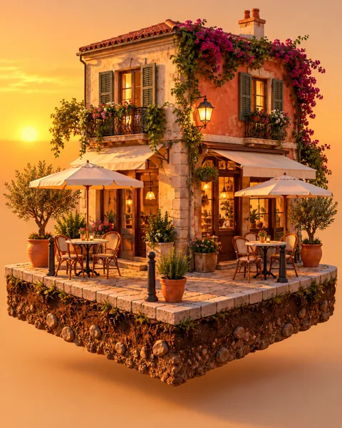 Corner Cafe Diorama · Warm Sunset