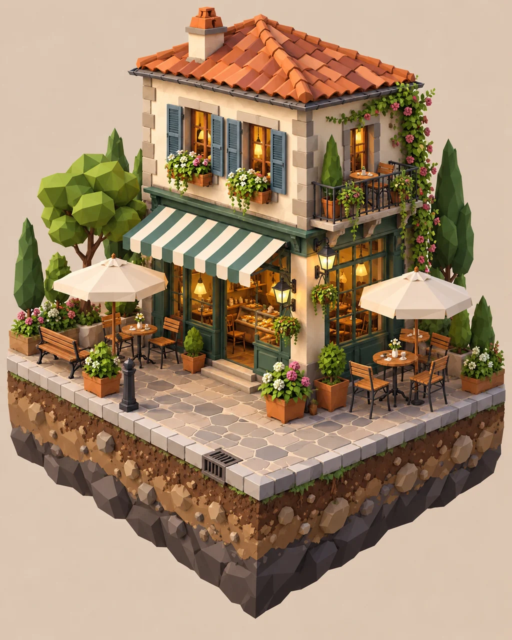 Corner Cafe Diorama · Low-poly Matte