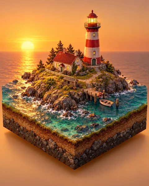 Lighthouse Island · Warm Sunset