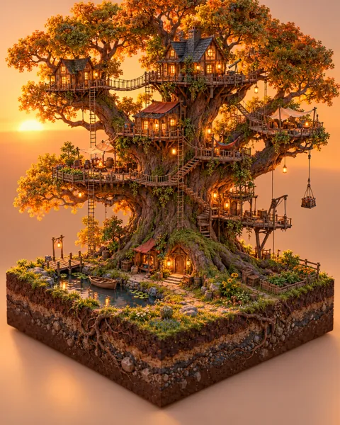 Treehouse Village · Warm Sunset
