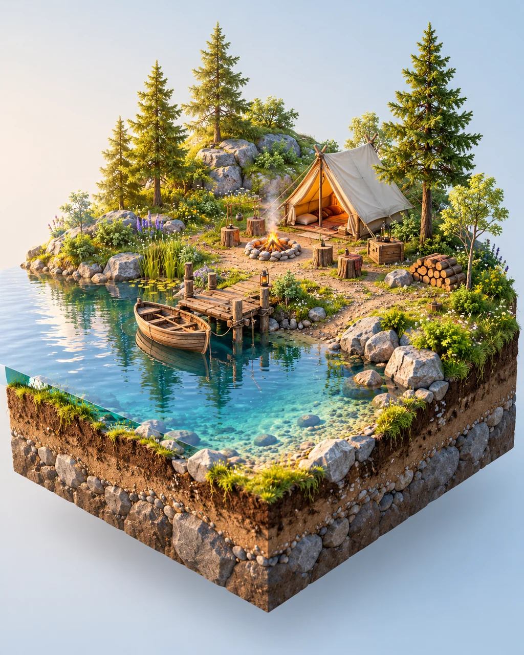 Lakeside Campsite · Pastel Morning