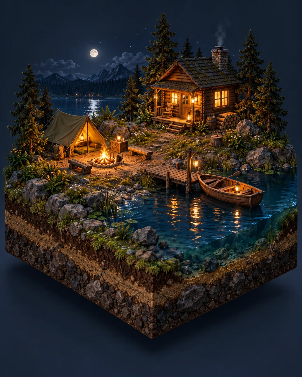 Lakeside Campsite · Glowing Night