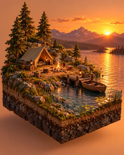 Lakeside Campsite · Warm Sunset