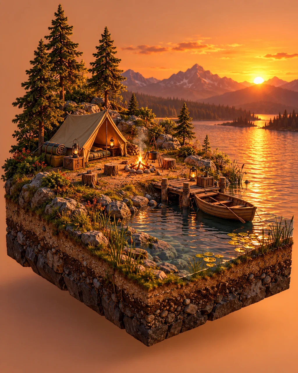 Lakeside Campsite · Warm Sunset