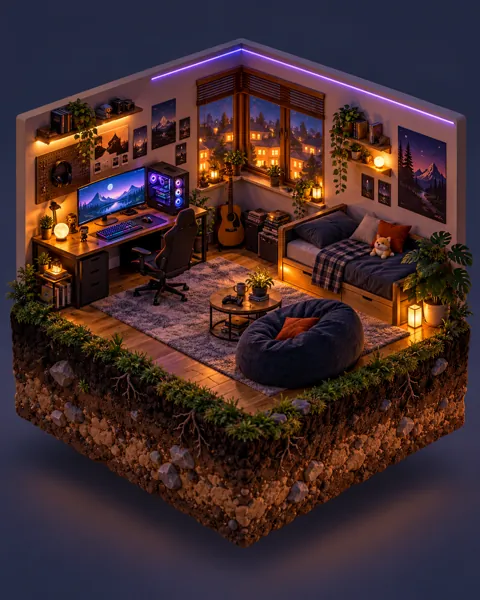 Cozy Gaming Bedroom · Glowing Night