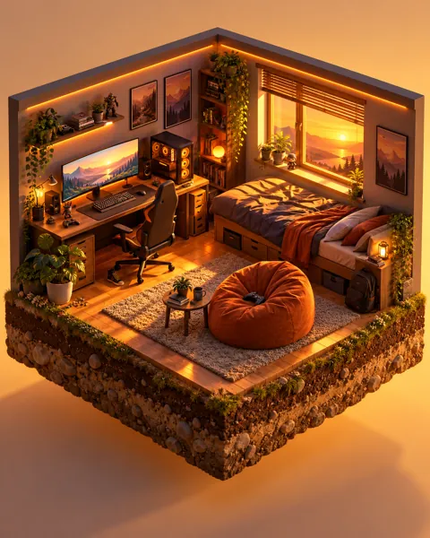 Cozy Gaming Bedroom · Warm Sunset