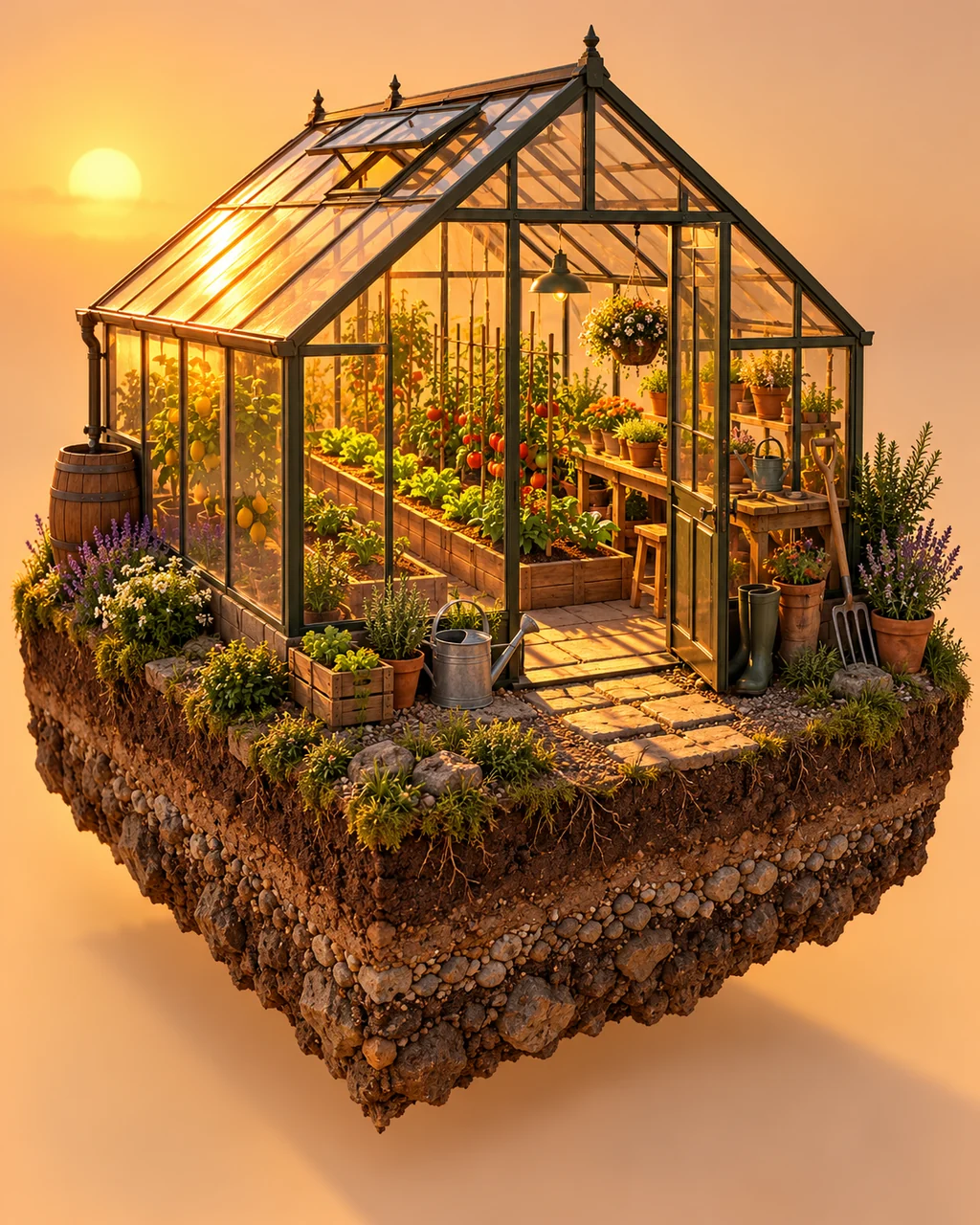 Greenhouse Garden · Warm Sunset