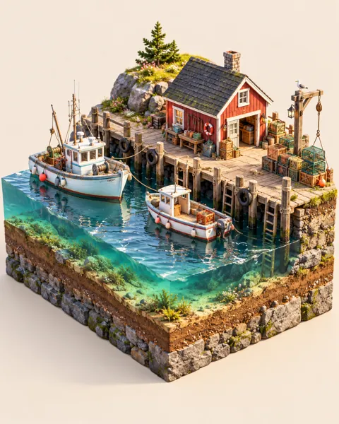 Tiny Harbor Dock · Pastel Morning