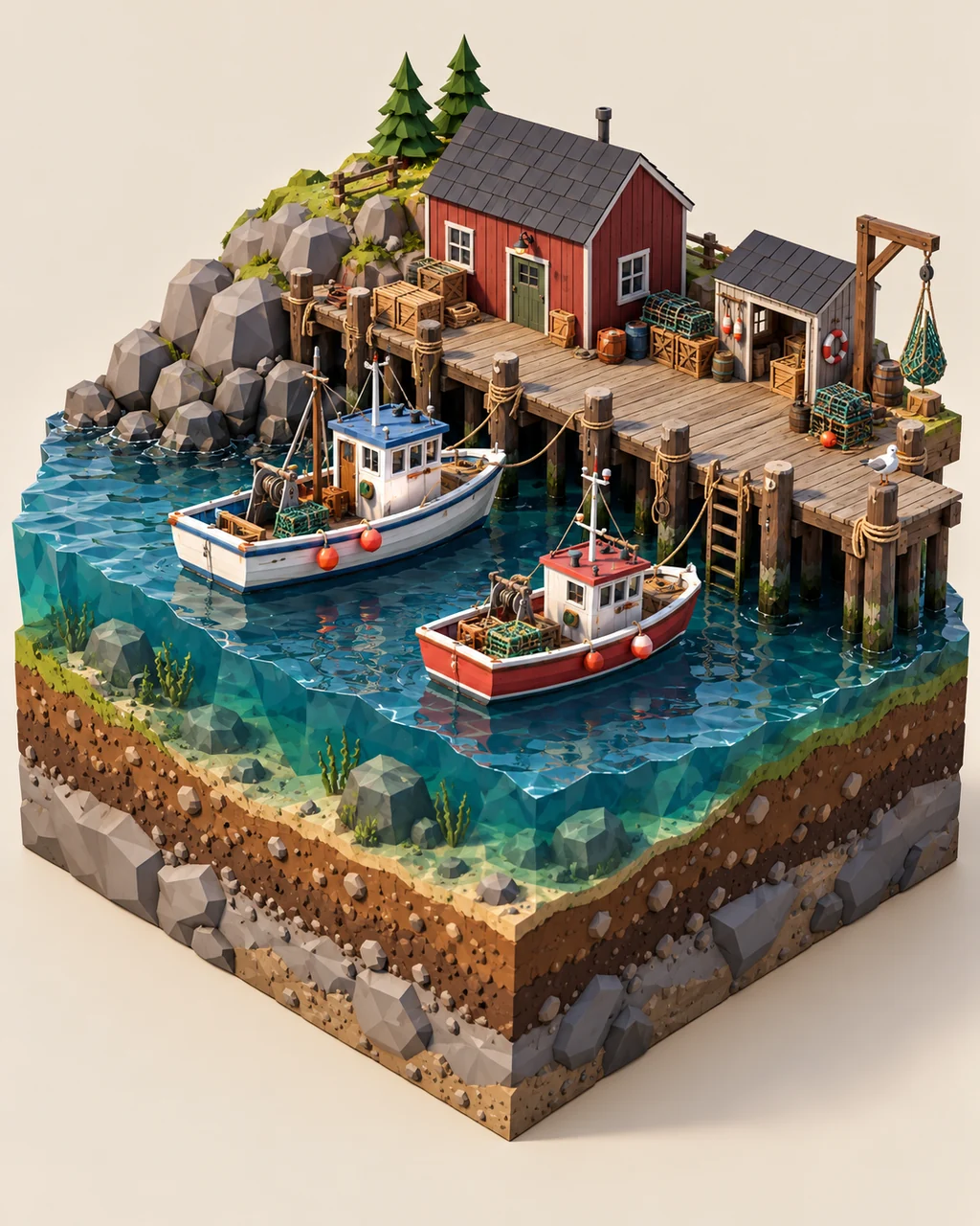Tiny Harbor Dock · Low-poly Matte