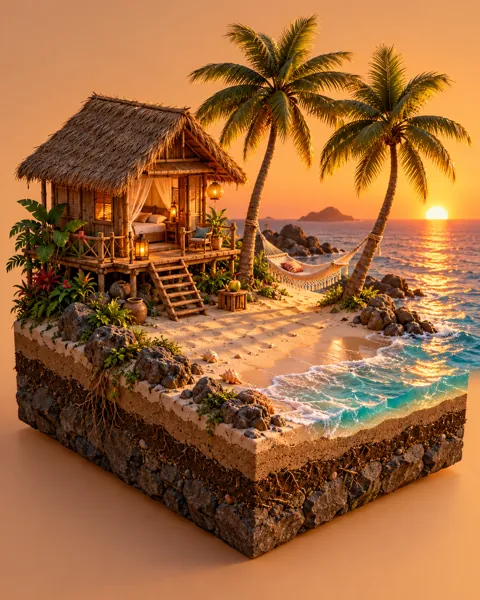 Tropical Beach Hut · Warm Sunset