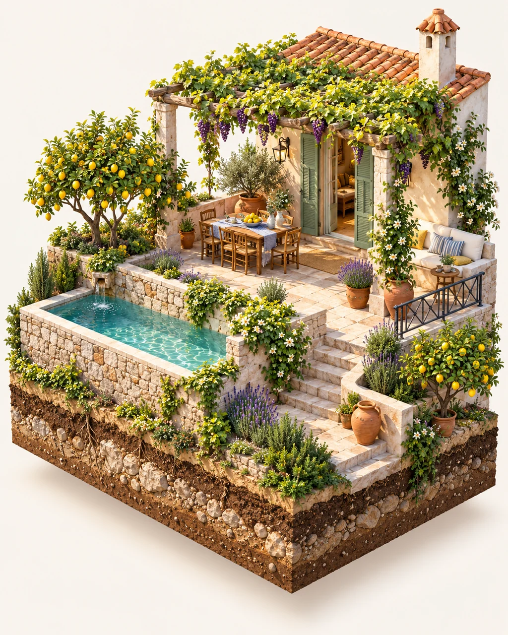 Mediterranean Villa Terrace · Pastel Morning