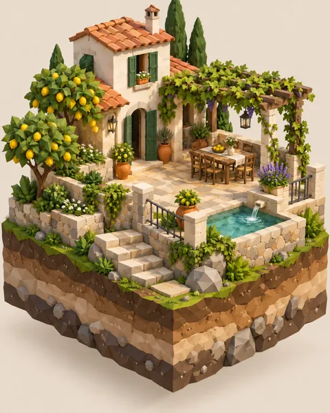 Mediterranean Villa Terrace · Low-poly Matte