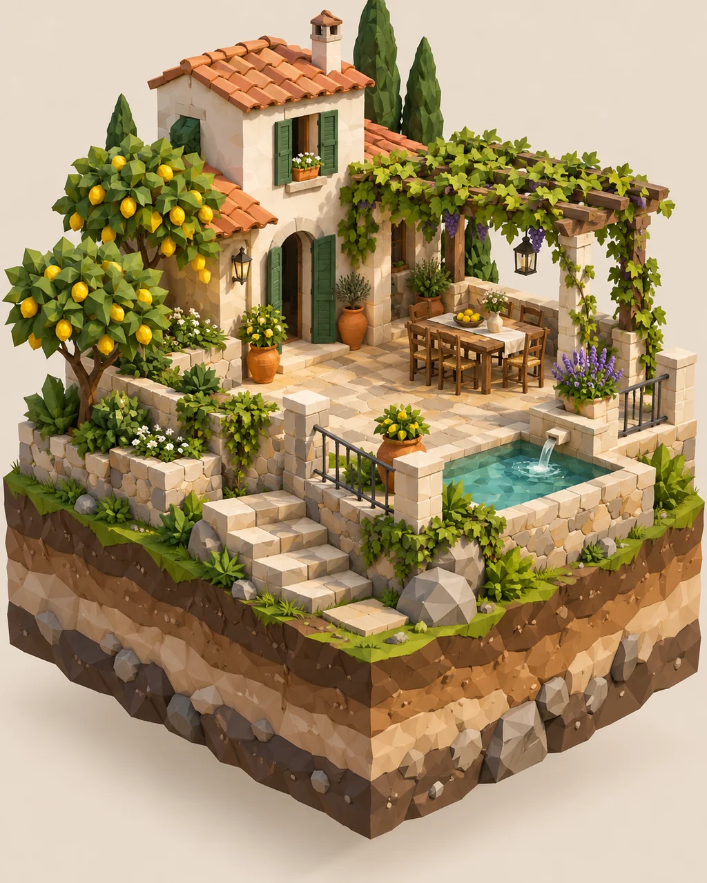 Mediterranean Villa Terrace · Low-poly Matte