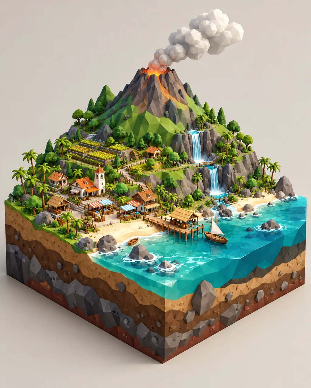 Volcano Island · Low-poly Matte