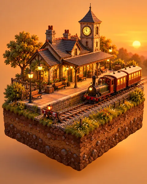 Little Train Station · Warm Sunset