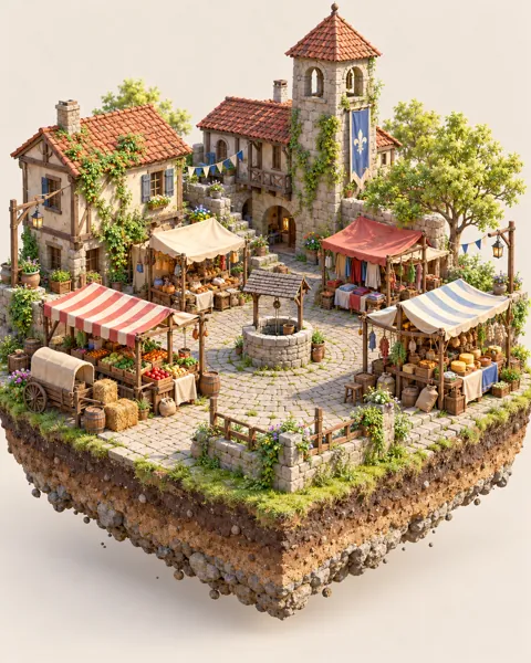 Medieval Market Square · Pastel Morning