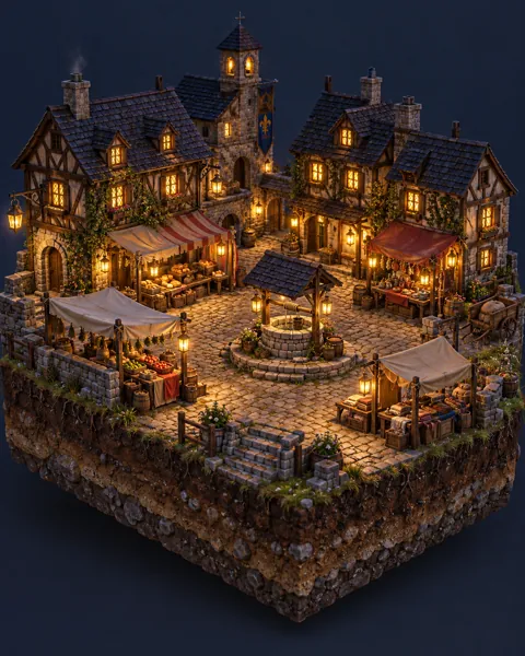 Medieval Market Square · Glowing Night